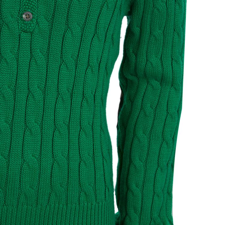 Pre Owned Ralph Lauren Green Cable Knit Suede Elbow Patch Detail Sweater 8/10 Yrs