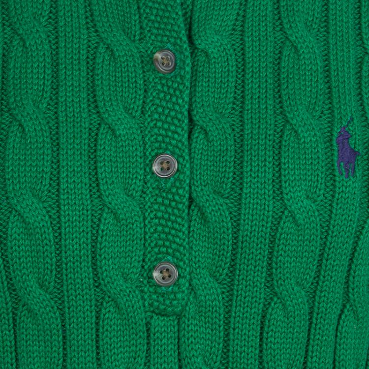 Pre Owned Ralph Lauren Green Cable Knit Suede Elbow Patch Detail Sweater 8/10 Yrs