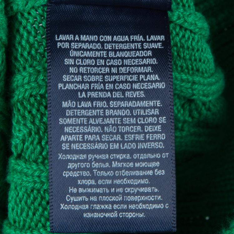 Pre Owned Ralph Lauren Green Cable Knit Suede Elbow Patch Detail Sweater 8/10 Yrs