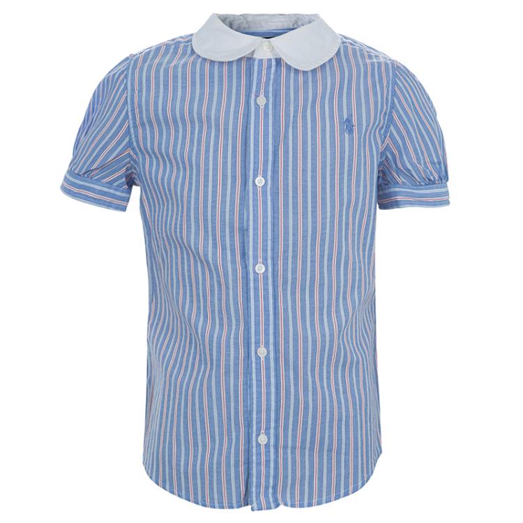 Pre Owned Ralph Lauren Blue Striped Puffed Sleeve Buttondown Blouse 6 Yrs
