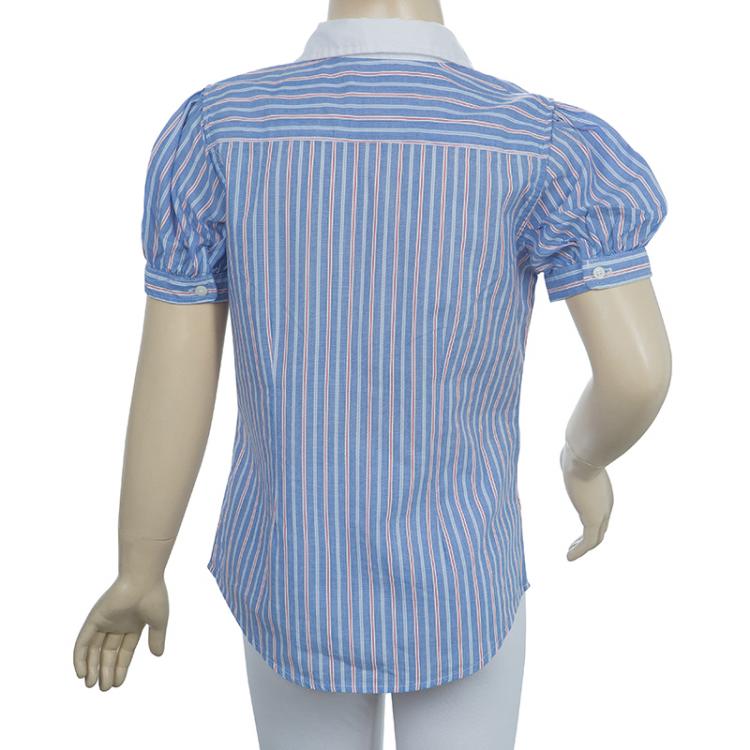 Pre Owned Ralph Lauren Blue Striped Puffed Sleeve Buttondown Blouse 6 Yrs