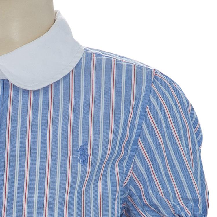 Pre Owned Ralph Lauren Blue Striped Puffed Sleeve Buttondown Blouse 6 Yrs
