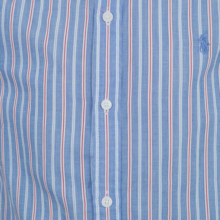 Pre Owned Ralph Lauren Blue Striped Puffed Sleeve Buttondown Blouse 6 Yrs