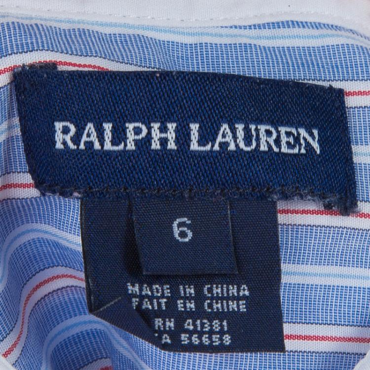 Pre Owned Ralph Lauren Blue Striped Puffed Sleeve Buttondown Blouse 6 Yrs