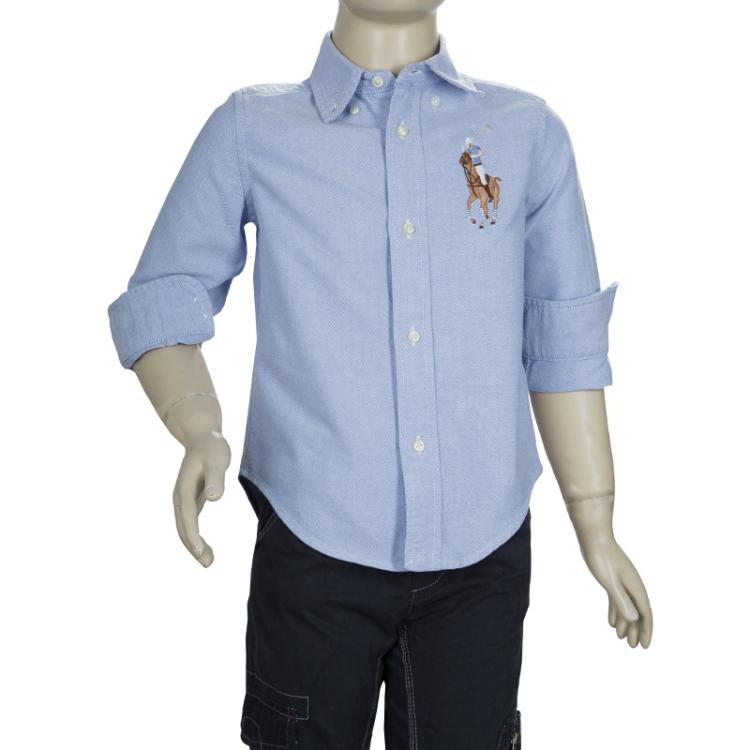 Pre Owned Ralph Lauren Blue Logo Embroidered Long Sleeve Button-Down Shirt 2 Yrs