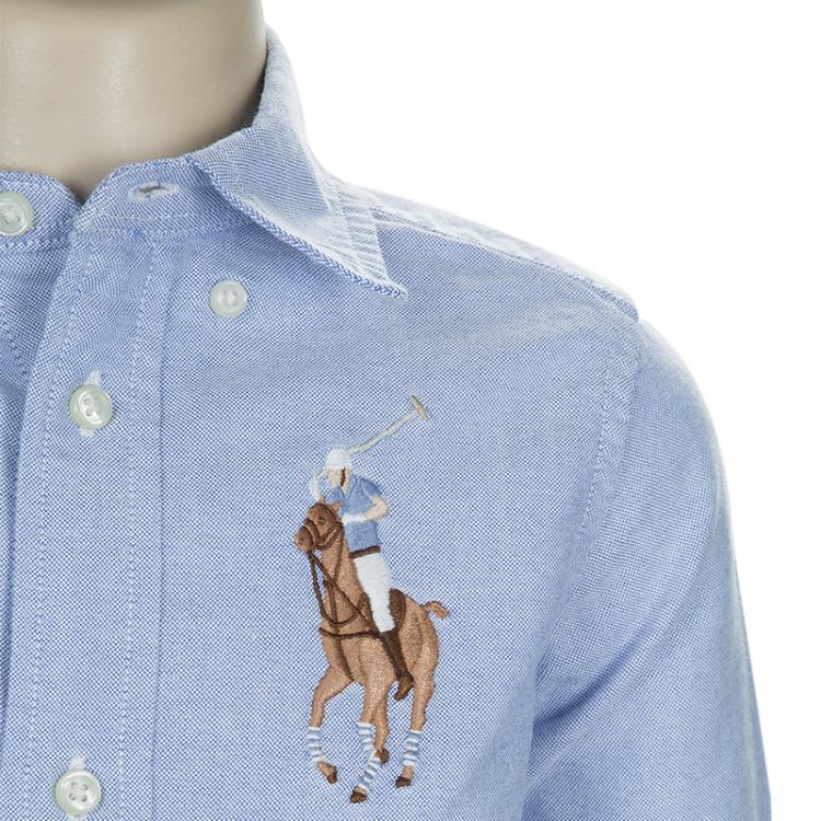 Pre Owned Ralph Lauren Blue Logo Embroidered Long Sleeve Button-Down Shirt 2 Yrs