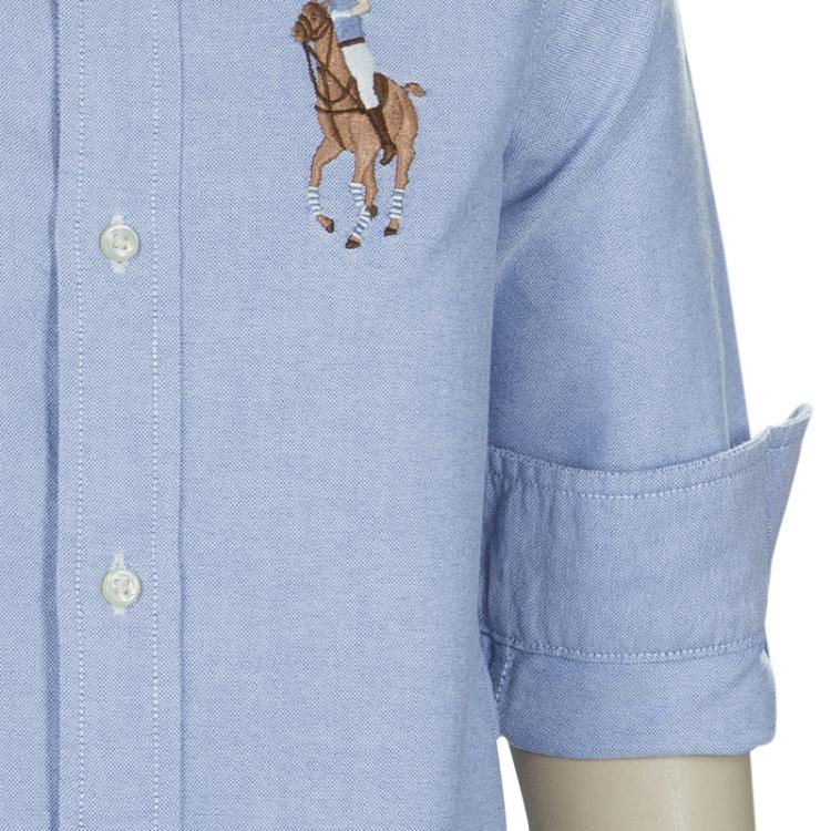 Pre Owned Ralph Lauren Blue Logo Embroidered Long Sleeve Button-Down Shirt 2 Yrs