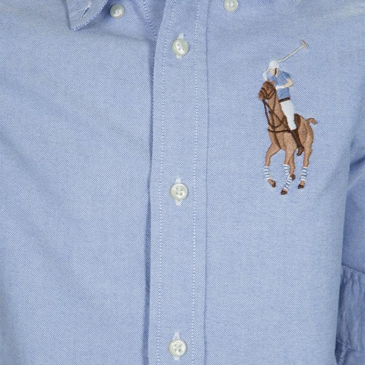 Pre Owned Ralph Lauren Blue Logo Embroidered Long Sleeve Button-Down Shirt 2 Yrs