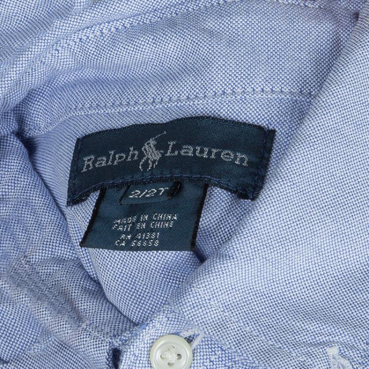 Pre Owned Ralph Lauren Blue Logo Embroidered Long Sleeve Button-Down Shirt 2 Yrs