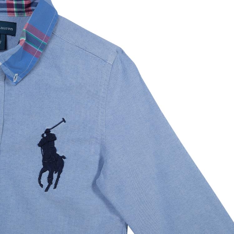 Pre Owned Ralph Lauren Blue Checked Collar Detail Long Sleeve Buttondown Shirt 7 Yrs