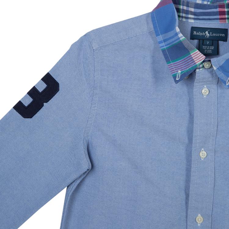 Pre Owned Ralph Lauren Blue Checked Collar Detail Long Sleeve Buttondown Shirt 7 Yrs