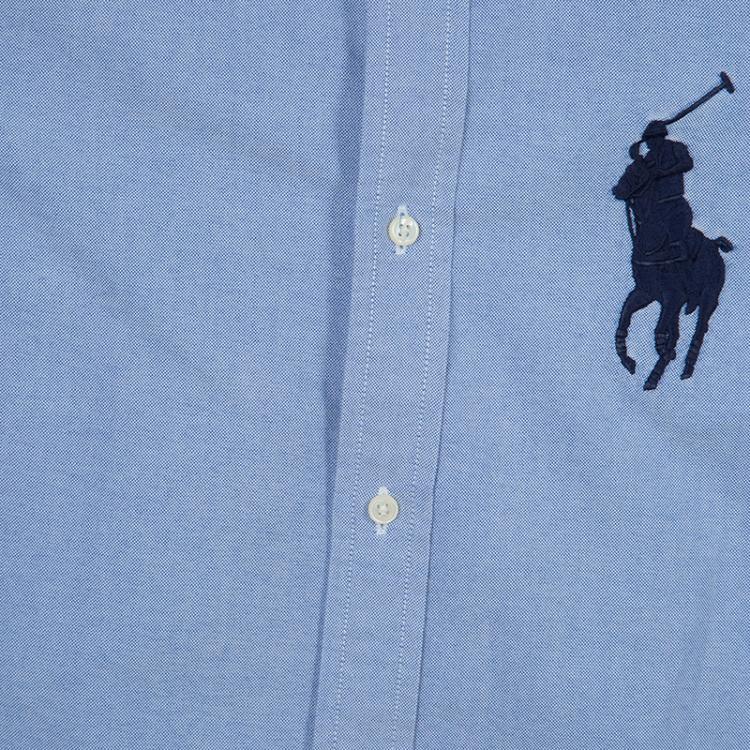 Pre Owned Ralph Lauren Blue Checked Collar Detail Long Sleeve Buttondown Shirt 7 Yrs