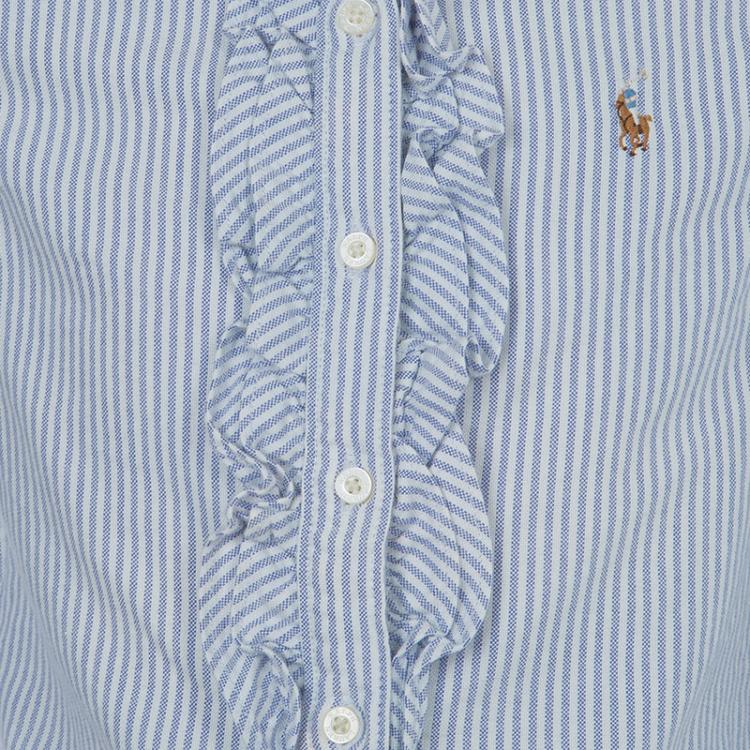 Pre Owned Ralph Lauren White and Blue Striped Cotton Ruffle Detail Long Sleeve Shirt 6 Yrs