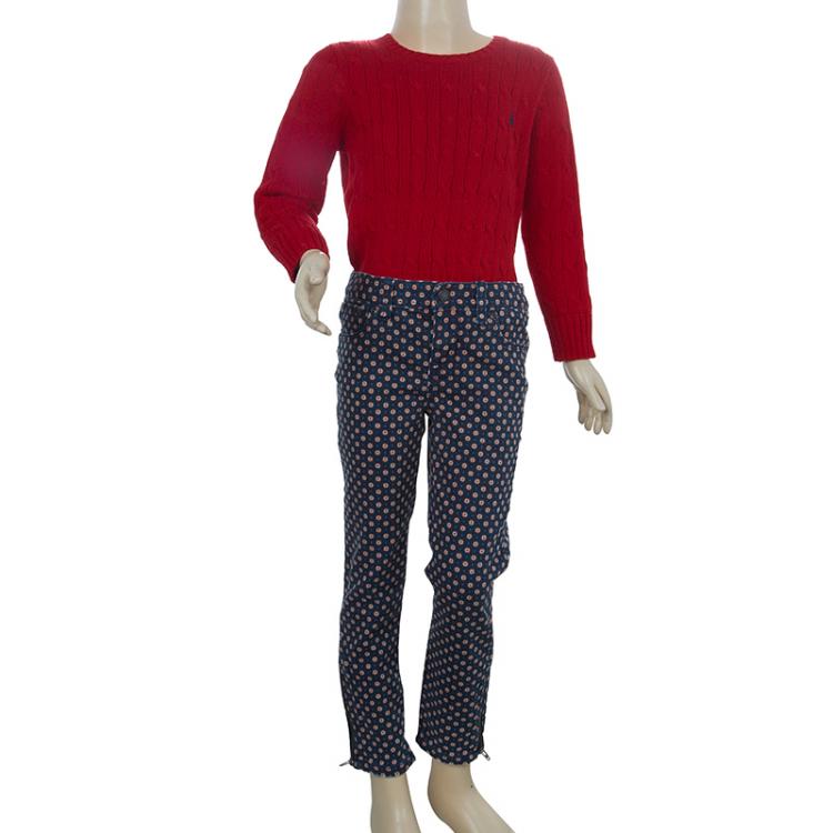 Pre Owned Ralph Lauren Blue Printed Denim Cropped Skinny Jeans 6 Yrs