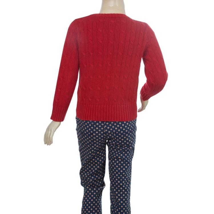 Pre Owned Polo By Ralph Lauren Red Cable Knit Crewneck Sweater 3 Yrs