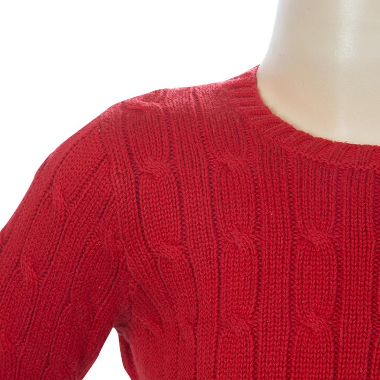 Pre Owned Polo By Ralph Lauren Red Cable Knit Crewneck Sweater 3 Yrs