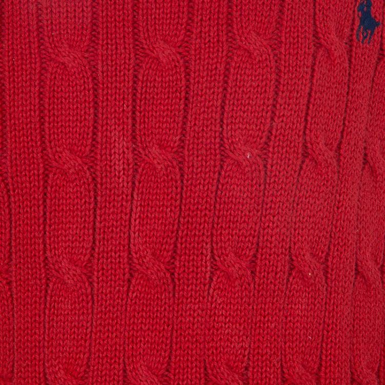 Pre Owned Polo By Ralph Lauren Red Cable Knit Crewneck Sweater 3 Yrs