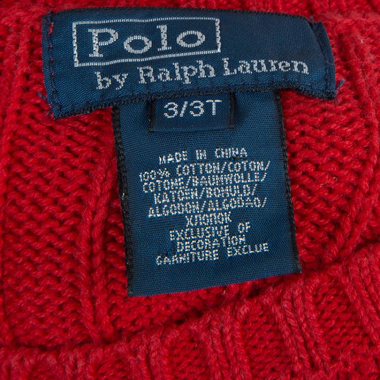 Pre Owned Polo By Ralph Lauren Red Cable Knit Crewneck Sweater 3 Yrs