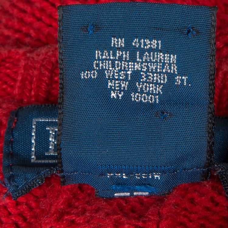 Pre Owned Polo By Ralph Lauren Red Cable Knit Crewneck Sweater 3 Yrs