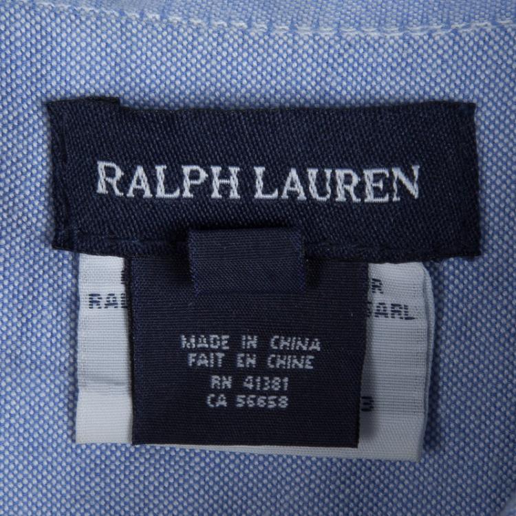 Pre Owned Ralph Lauren Blue Ruffle Detail Buttondown Cotton Dress 14 Yrs