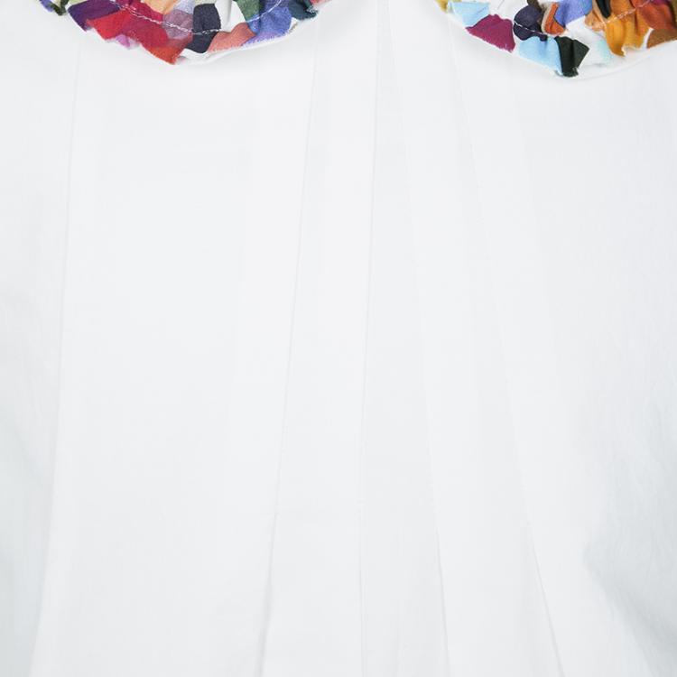 Pre Owned Simonetta White Cotton Contrast Ruffle Detail Sleeveless Dress 5 Yrs