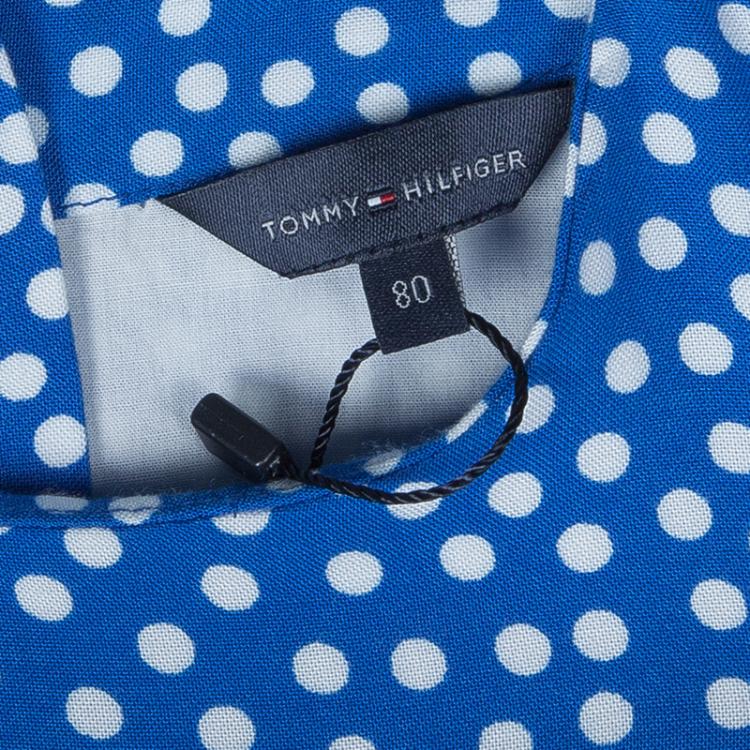 Pre Owned Tommy Hilfiger Blue Polka Dotted Dress and Bloomer Set 12 Months