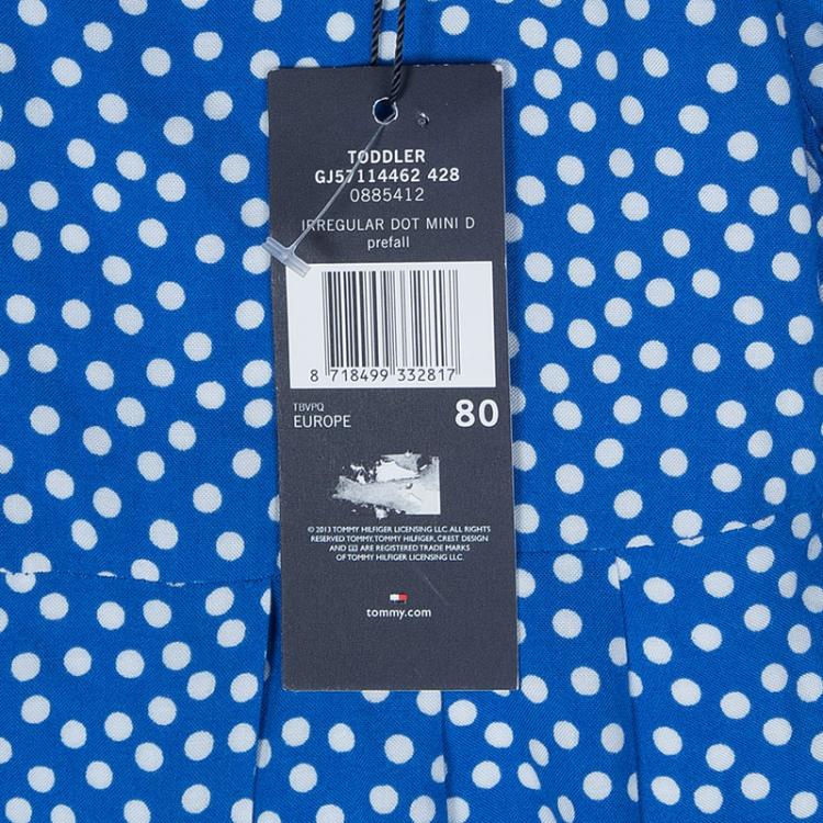Pre Owned Tommy Hilfiger Blue Polka Dotted Dress and Bloomer Set 12 Months
