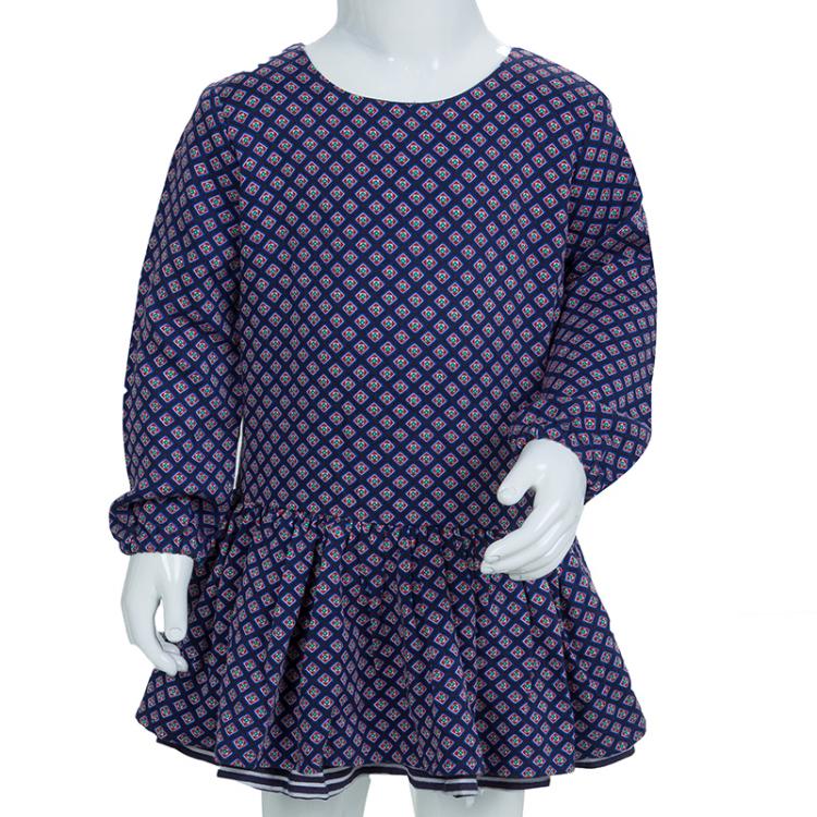 Pre Owned Tommy Hilfiger Navy Blue Printed Dress and Bloomer Set 12 Months