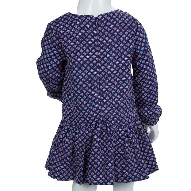 Pre Owned Tommy Hilfiger Navy Blue Printed Dress and Bloomer Set 12 Months