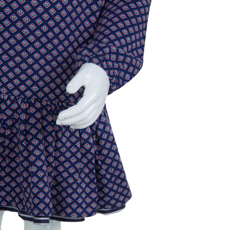 Pre Owned Tommy Hilfiger Navy Blue Printed Dress and Bloomer Set 12 Months
