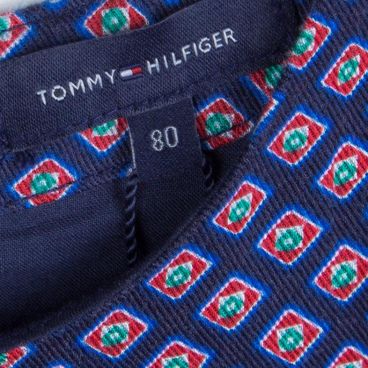 Pre Owned Tommy Hilfiger Navy Blue Printed Dress and Bloomer Set 12 Months