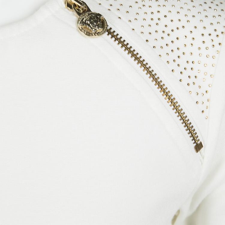 Pre Owned Young Versace White Knit Gold Studded Zip Detail Long Sleeve Dress XXS / 8 Yrs