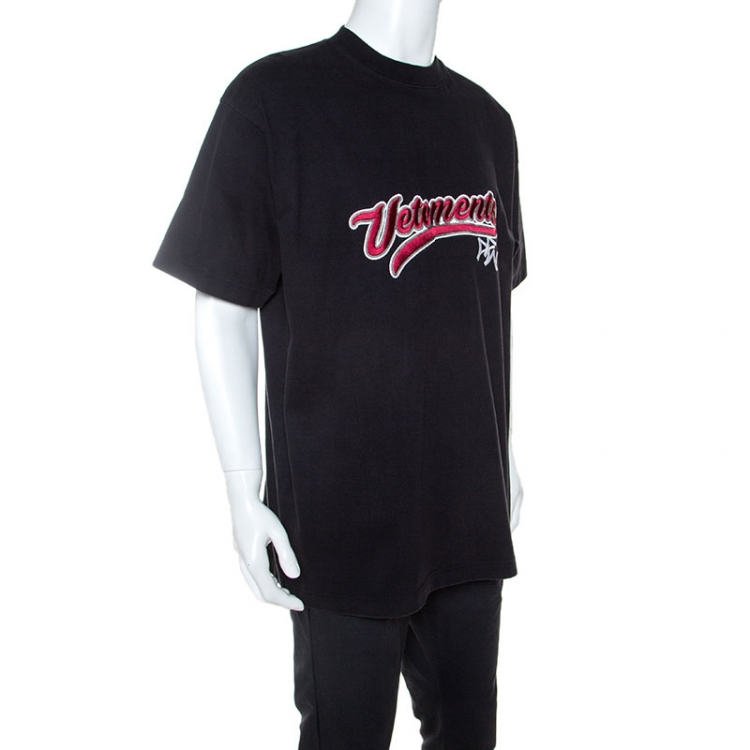 Pre Owned Vetements Black Washed Out Cotton Oversized Embroidered T-Shirt XS