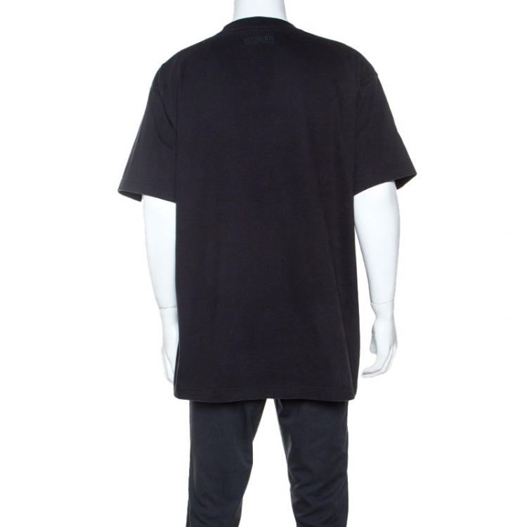 Pre Owned Vetements Black Washed Out Cotton Oversized Embroidered T-Shirt XS