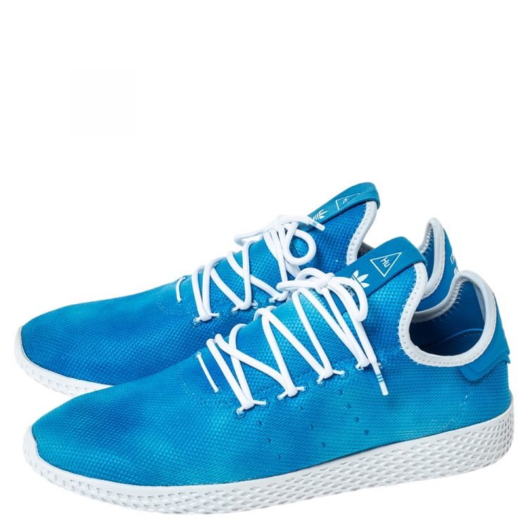 مملوكة مسبقًا Pharrell Williams x Adidas Holi Blue Knit Fabric PW Tennis Hu Sneakers Size 46