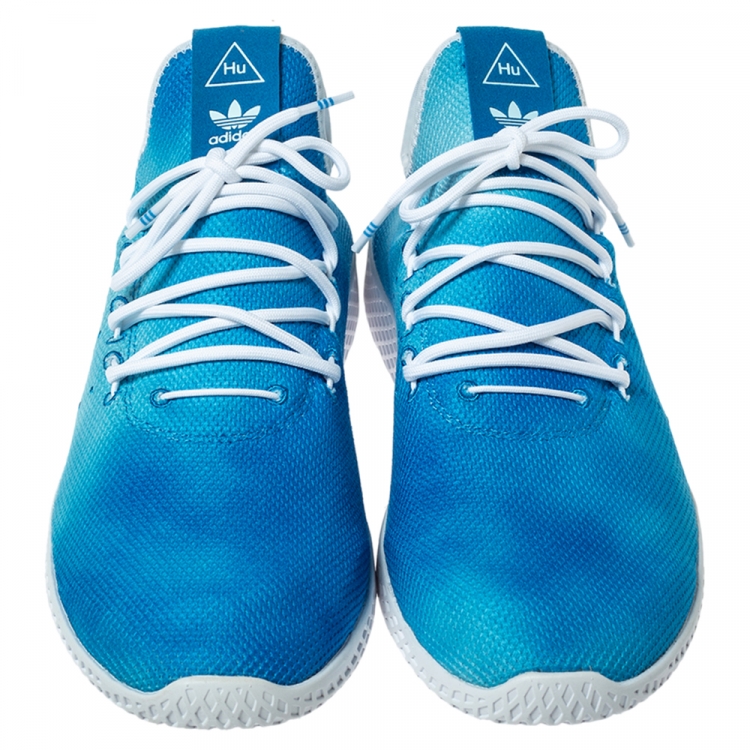 مملوكة مسبقًا Pharrell Williams x Adidas Holi Blue Knit Fabric PW Tennis Hu Sneakers Size 46