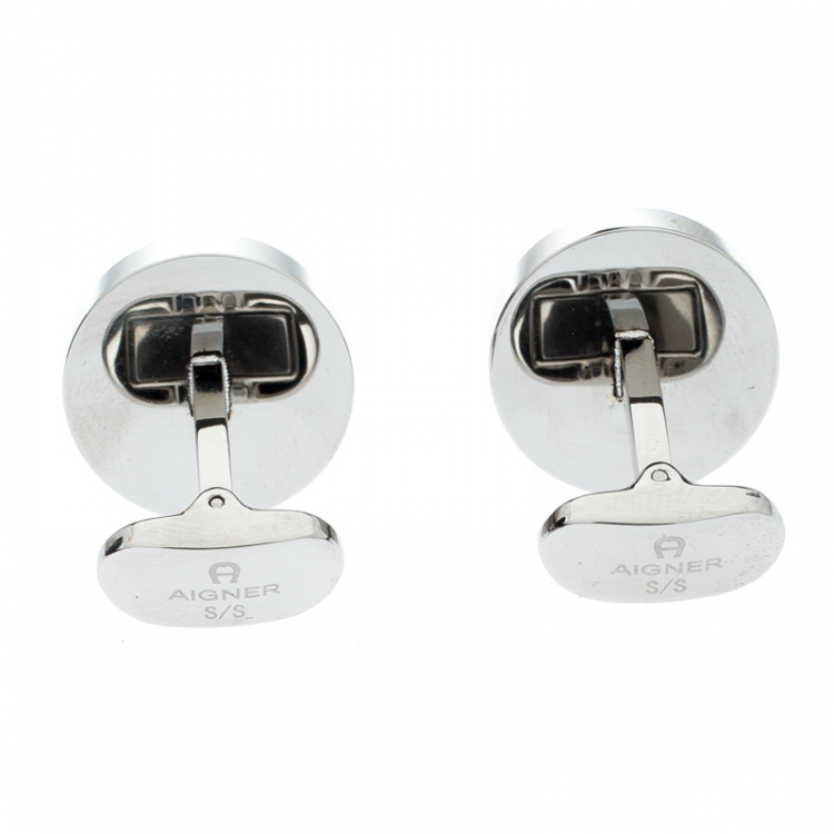 Pre Owned Aigner Black Resin Ballpoint Pen & Cufflink Set