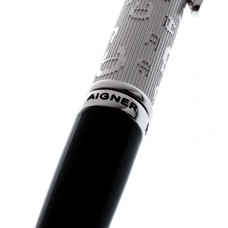 مملوكة مسبقًا Aigner Silver Tone Logo Engraved Stainless Steel Ballpoint Pen