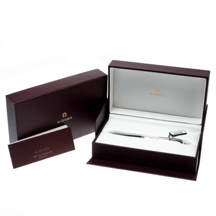 مملوكة مسبقًا Aigner Silver Tone Logo Engraved Stainless Steel Ballpoint Pen