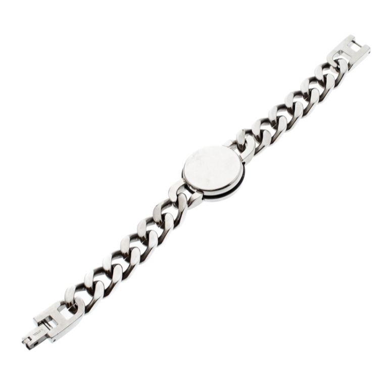 Pre Owned Aigner Stainless Steel Black Enamel Compass Bracelet 18 cm
