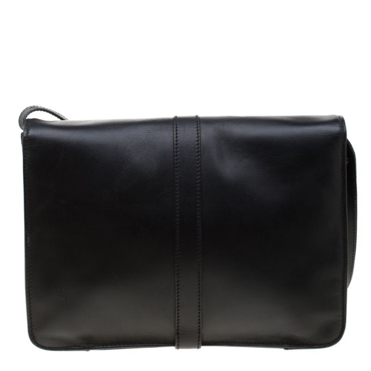Pre Owned Aigner Black Leather Messenger Bag