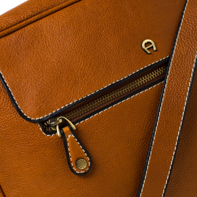Pre Owned Aigner Tan Leather Messenger Bag 