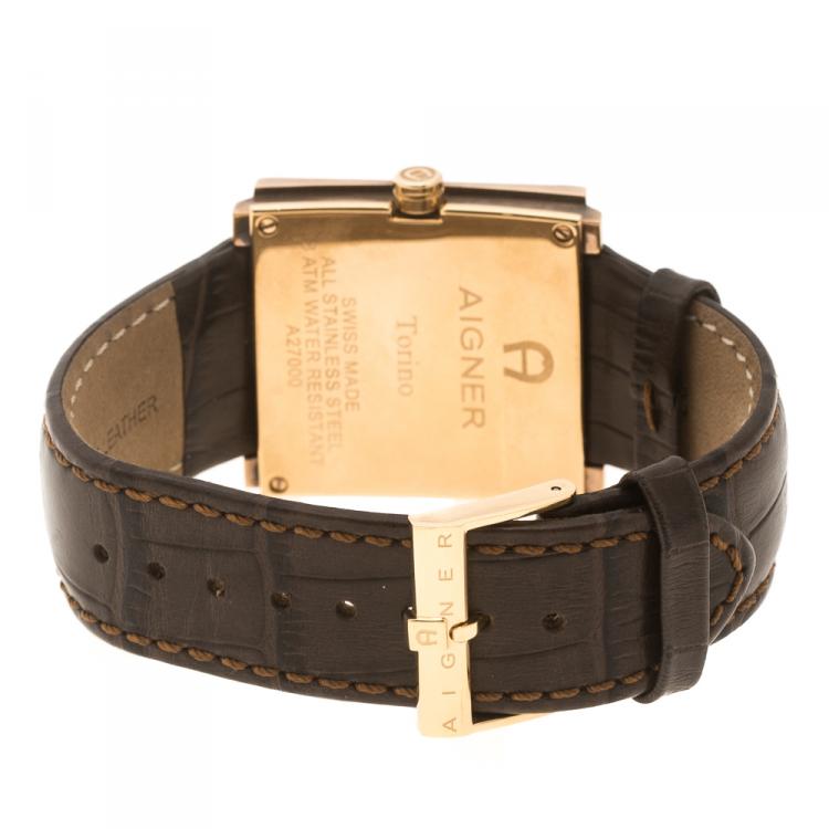 Pre Owned Aigner Brown Stainless Steel Aftermarket Diamonds Torino A27000 Men's Wristwatch 36.5MM