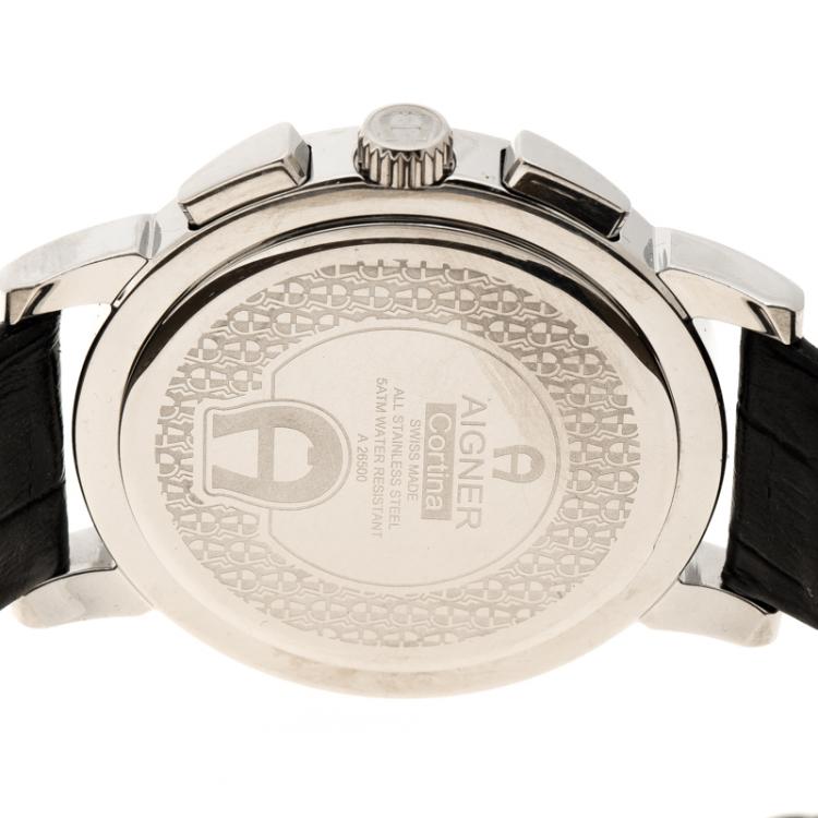 Pre Owned Aigner Silver  White Stainless Steel Cortina A26500 Men's Wristwatch 42 mm