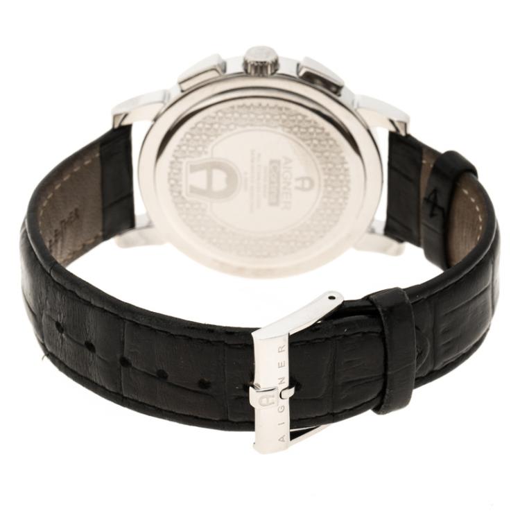 Pre Owned Aigner Silver  White Stainless Steel Cortina A26500 Men's Wristwatch 42 mm