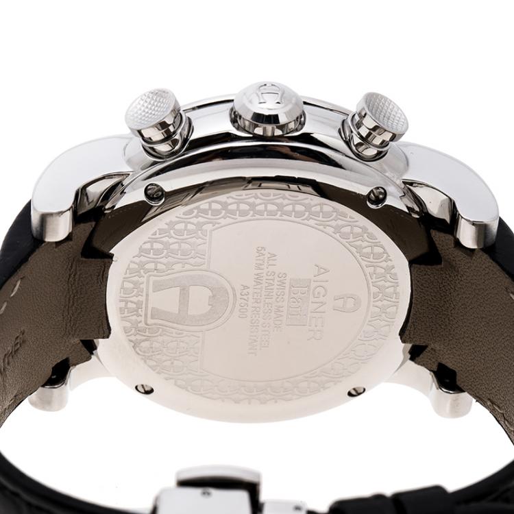 Pre Owned Aigner Silver White Stainless Steel Bari A37500 Men's Wristwatch 44 mm
