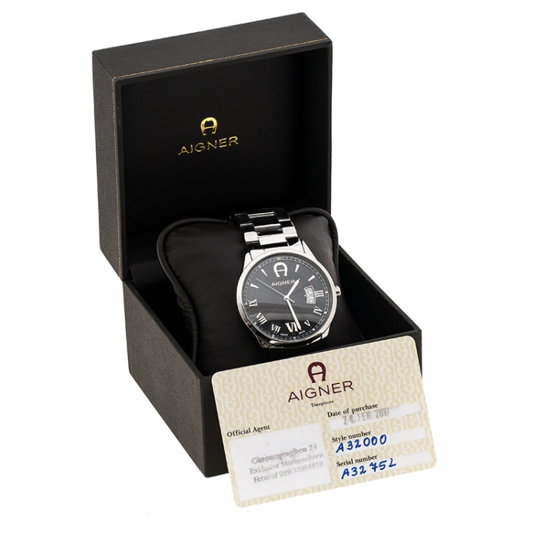 Pre Owned Aigner Black Stainless Steel Modica A32752 Men's Wristwatch 40 mm