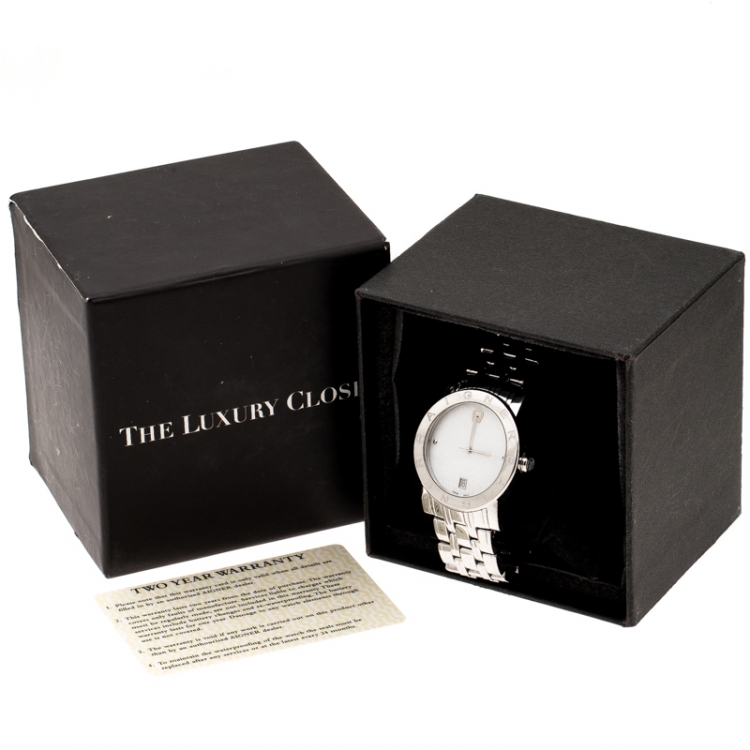 Pre Owned Aigner White Mother of Pearl Stainless Steel Cortina A26100 Men's Wristwatch 38 mm