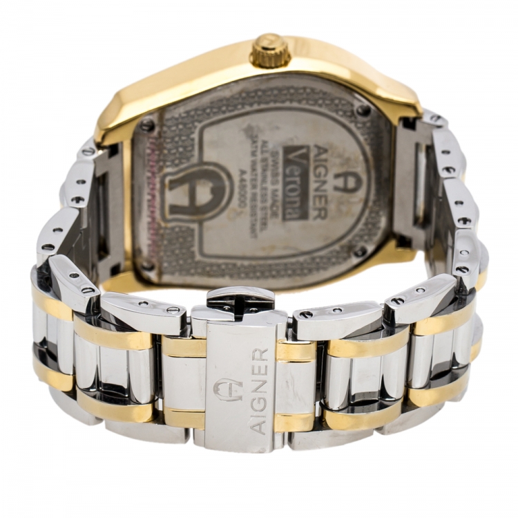 Pre Owned Aigner Silver Two-Tone Stainless Steel Verona A48000 Women's Wristwatch 39 mm
