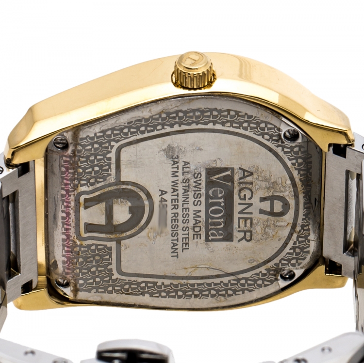 Pre Owned Aigner Silver Two-Tone Stainless Steel Verona A48000 Women's Wristwatch 39 mm